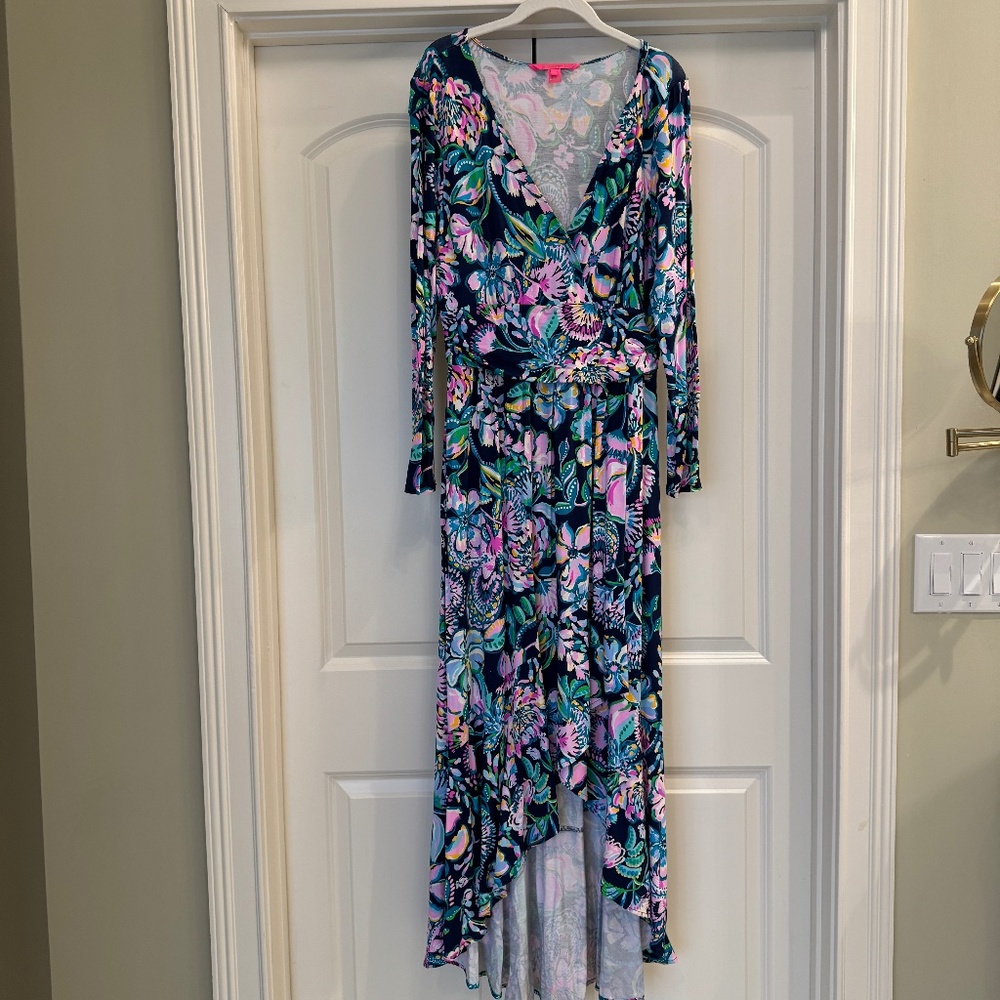 🌺 Lilly Pulitzer 3/4-Length Sleeve Floral Maxi Dress – Size L